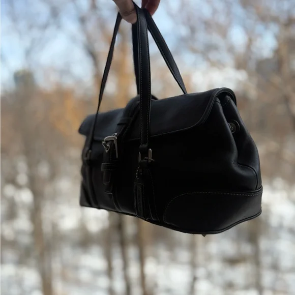 Vintage Coach Hamptons Black Leather Flap Satchel | 9267 | Hangtag | LIKE-NEW - Picture 9 of 13